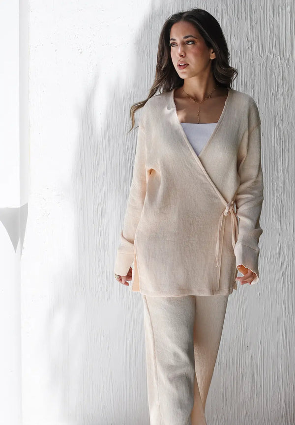 Linen Wrap Set in peach